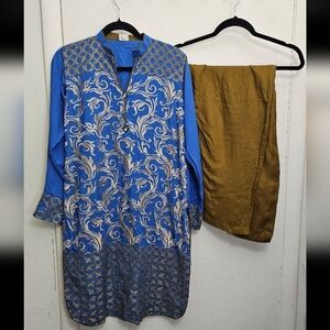 Blue and Gold Embroidered Kurta Set